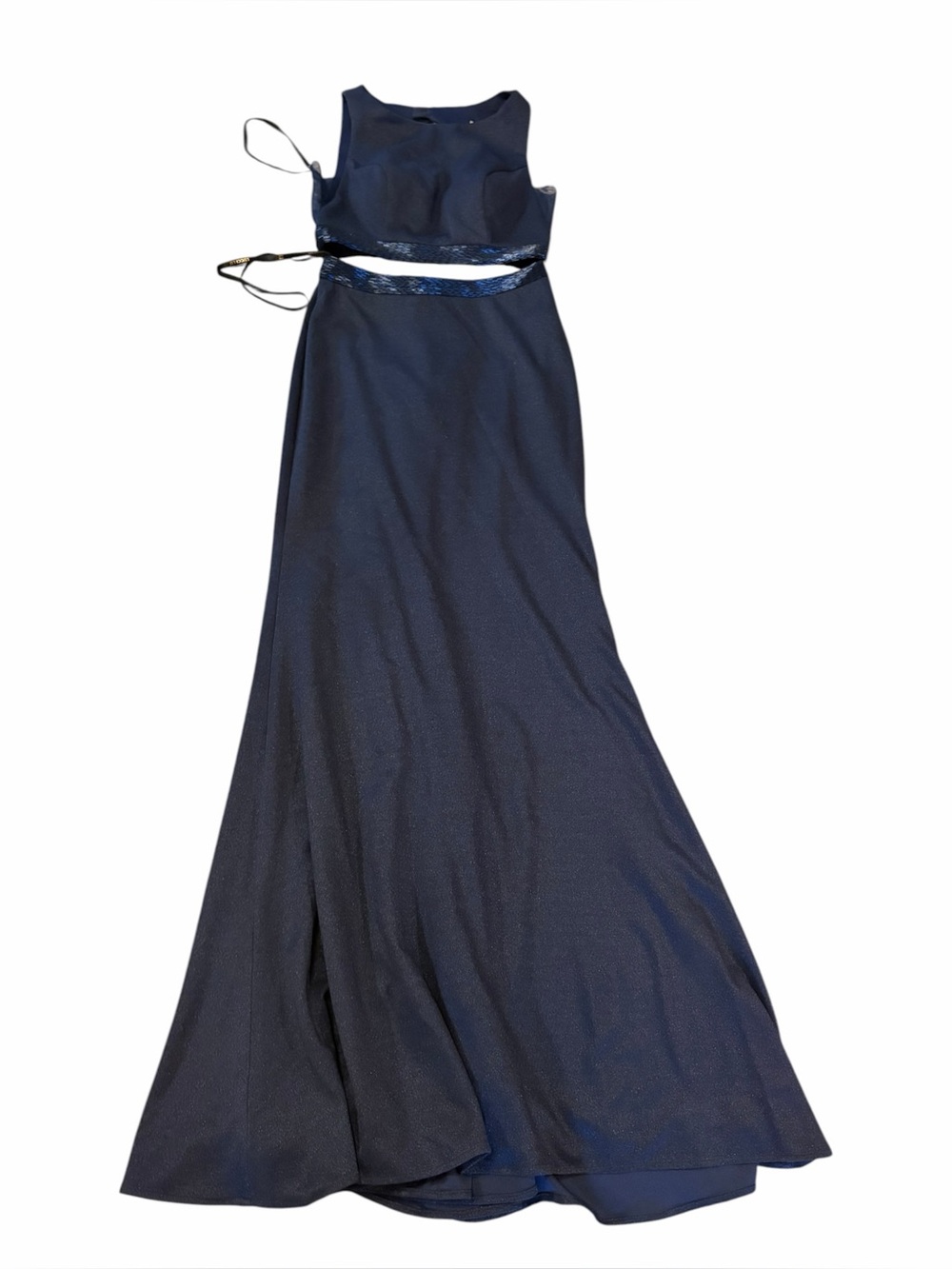 LUCCI LU Navy Blue Beaded Two Piece Open Back Prom Dress